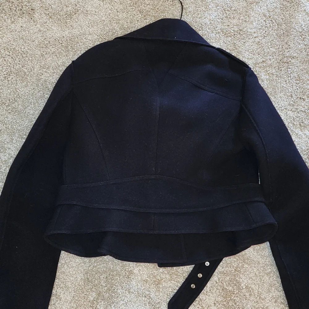 ALEXANDER MCQUEEN NWT MCQ NAVY WOOL STRUCTURED PEPLUM MOTO LINED PEA COAT … - Picture 10 of 12